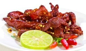 Говядина отборная, короткий филей, мясо с жиром убранным до уровня 0", жареная